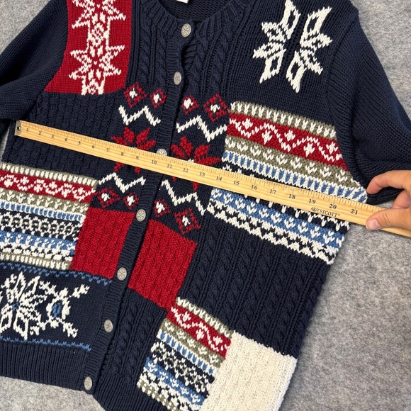 Northern Reflections Winter Holiday Knit Navy Red Fair Isle Cardigan Sweater XL - Picture 8 of 12